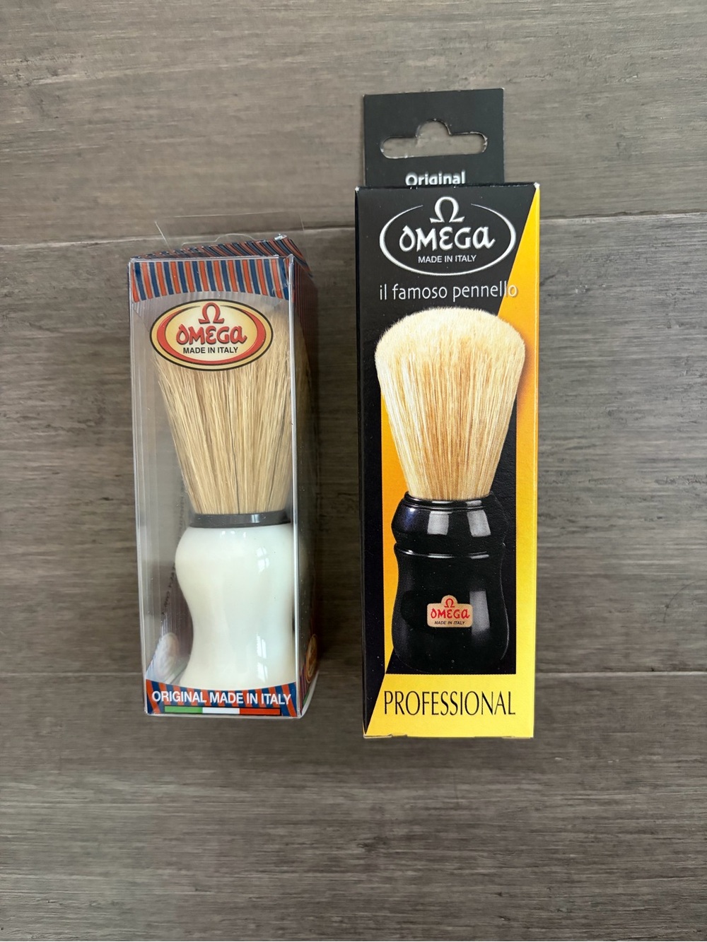 Lot of two Omega Shaving Brushes with premium Natural Boar Bristles